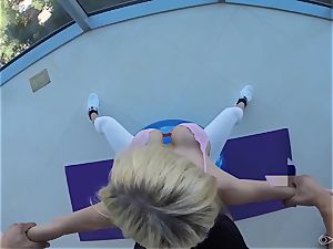 ash-blonde honey Kayla Kayden interrupted from yoga to pummel