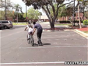 cute Latina cycler learns to ride knob