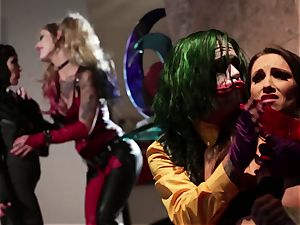 Joker pokes his assistant Harley Quinn and lean biotch CatWoman