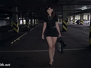 Jeny Smith revealing her perfect body in a parking garage